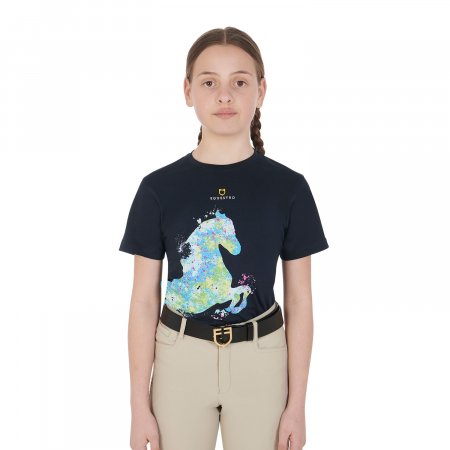 T-shirt donna slim fit disegno salto con strass