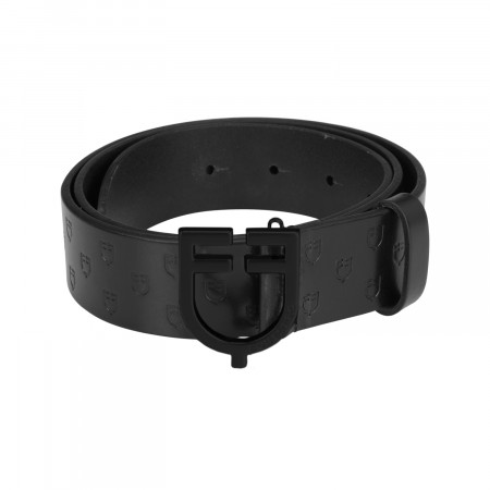 Leather elastic belt with rosegold logoed buckle