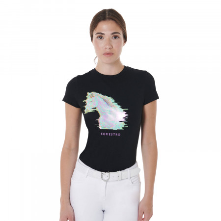 T-SHIRT DONNA SLIM FIT CON DIAMANTI FUCSIA