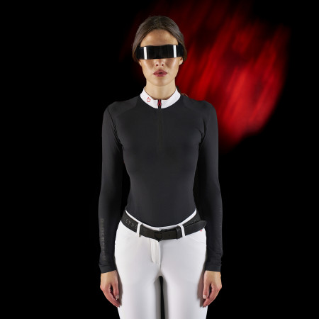 Polo donna manica lunga in tessuto tecnico felpato