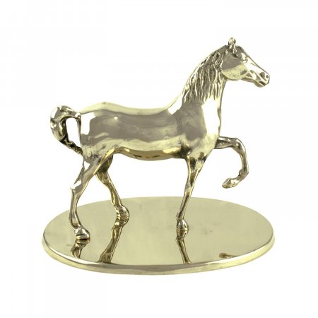 TROFEO CAVALLO OTTONE BASE LEGNO