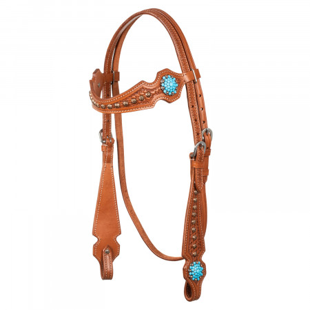 COPPER SPOTTED BUCKLE WITH DIAMOND CONCHO WESTERN BRIDLE