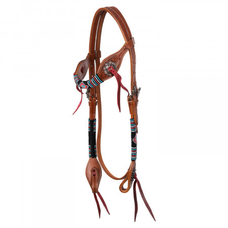 MULTICOLOR BEADED OILED WESTERN ONE EAR BRIDLE