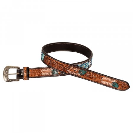 Unisex western belt basket tooled with copper zinc buckle